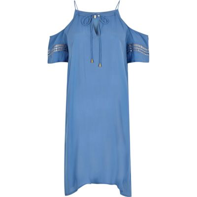 Blue cold shoulder swing dress